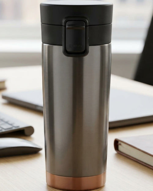 Zptwn Push-Button Vacuum Travel Mug 16 oz Graphite Copper - Lifestyle view