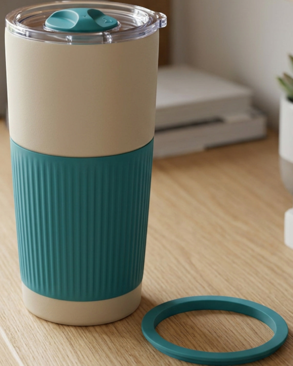 Zptwn Three-Position Dial Vacuum Tumbler 20 oz Sand Teal - Lifestyle view